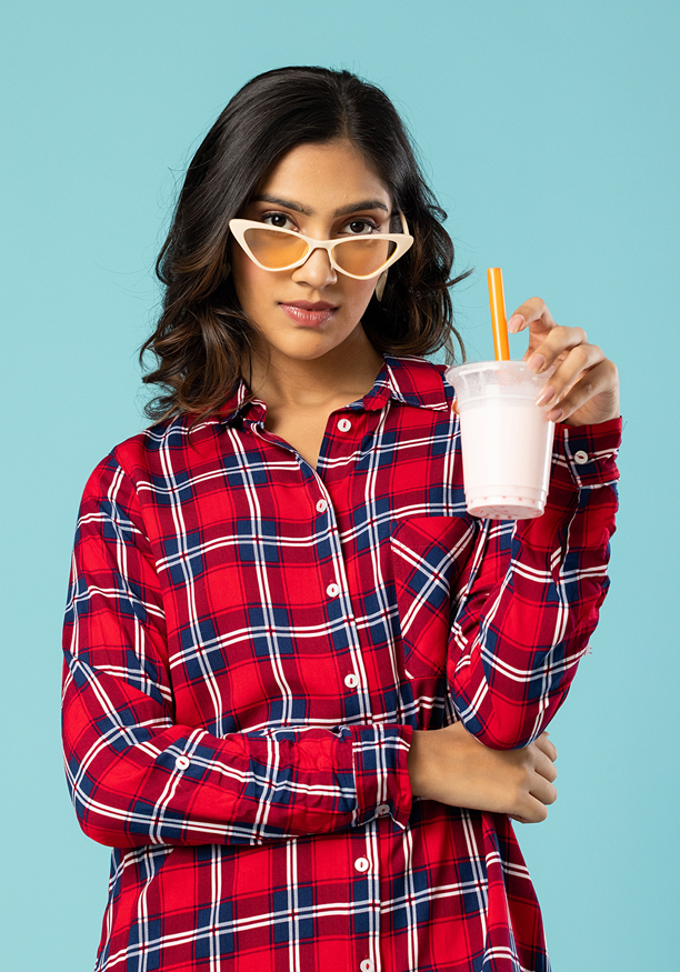 OCTAVIA LONG SLEEVE RED SHIRT